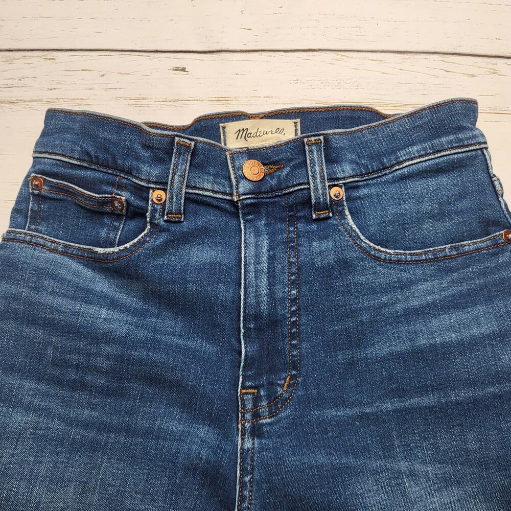Madewell Flared Wide Leg Crop Jeans Raw Hm Super Stretch Medium Pelion Wash 26 - Picture 5 of 11